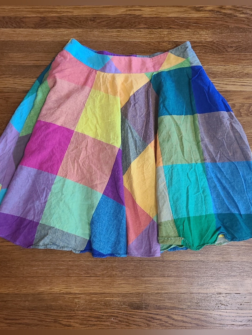 Y2k rainbow skirt circle 12 pockets twirl artsy plaid A-line